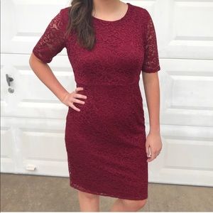 Red Lace Pencil Dress